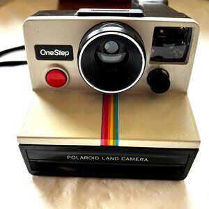 Polaroid One Step land camera rainbow stripe w/strap Vintage Untested